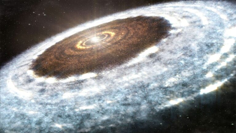 Snow-like ice found around baby planets