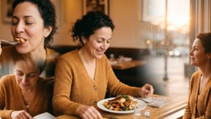 Psychology of eating alone in restaurants: Psychology says people who dine by themselves aren't lonely, they may be choosing solitude over the noise of small talk 6 a content person eating alone at a warm softly lit restaurant table