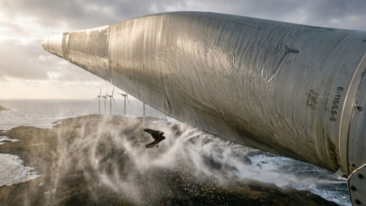 Turbines built to catch the wind had become a serious hazard for the eagles soaring around them, until one cheap change to a single blade cut the collisions by about 70 percent 1 white wind turbines on a windswept Norwegian coastal island under a pale sky