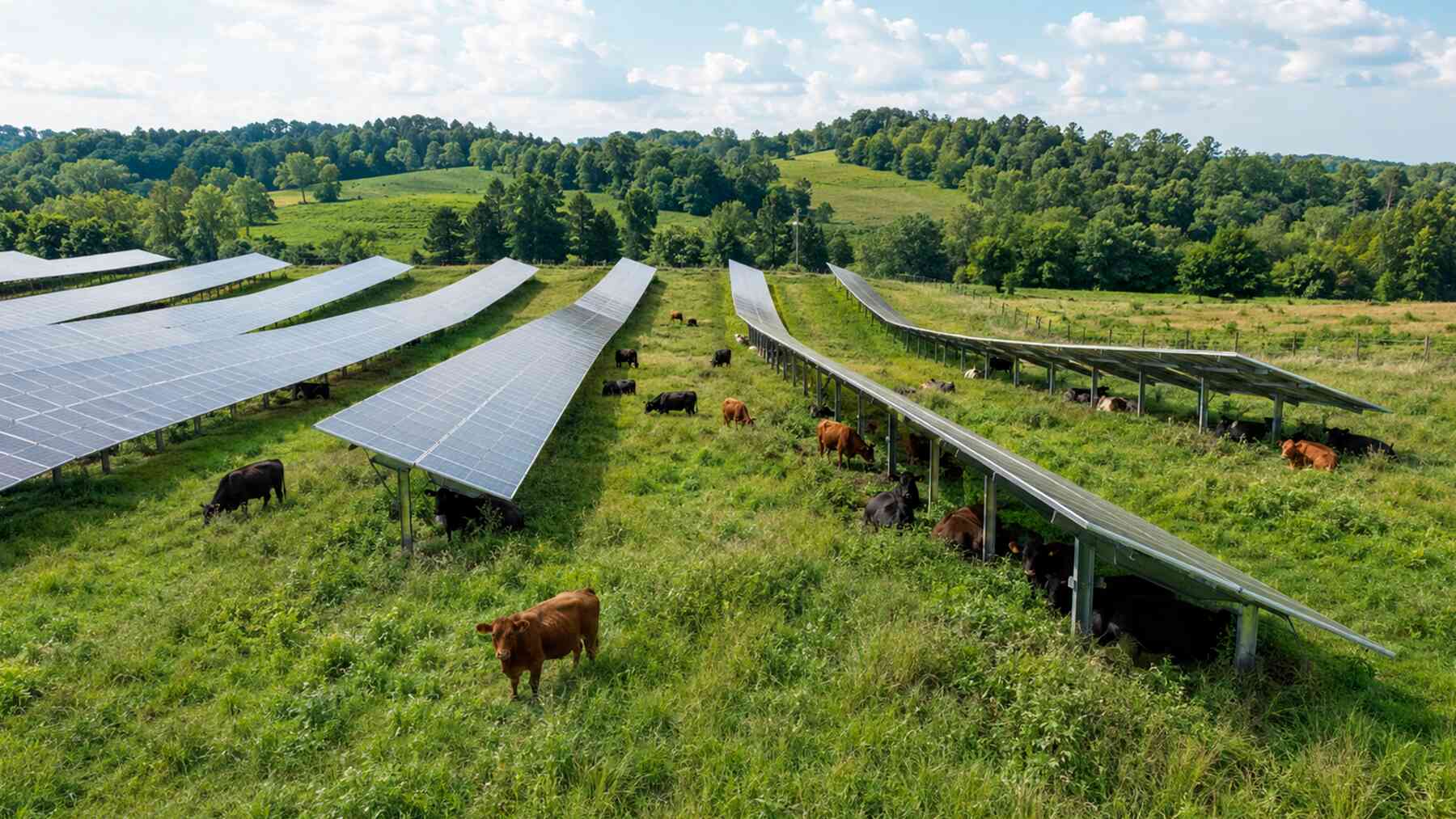 Tennessee cattle farmers keep hearing that solar takes land out of farming, so a 20 acre solar farm raised its panels, taught them to lie flat, and turned 10 cows and their calves loose underneath 1 Cows, solar panels