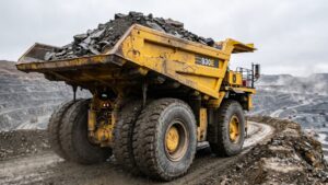An 810 ton haul truck built inside a Siberian mine carries 450 tons of rock with a single driver, and the reason its wheels turn without any gearbox at all surprises even the crews who run it 4 A giant yellow haul truck in an open pit mine
