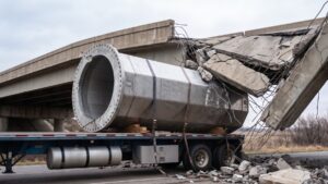 A driver hauling a utility pole base without a permit hit 6 bridges in one run on an Oklahoma turnpike, and the repair bill came to 491,700 dollars 43 A overheight truck load striking one of 6 bridges on a turnpike