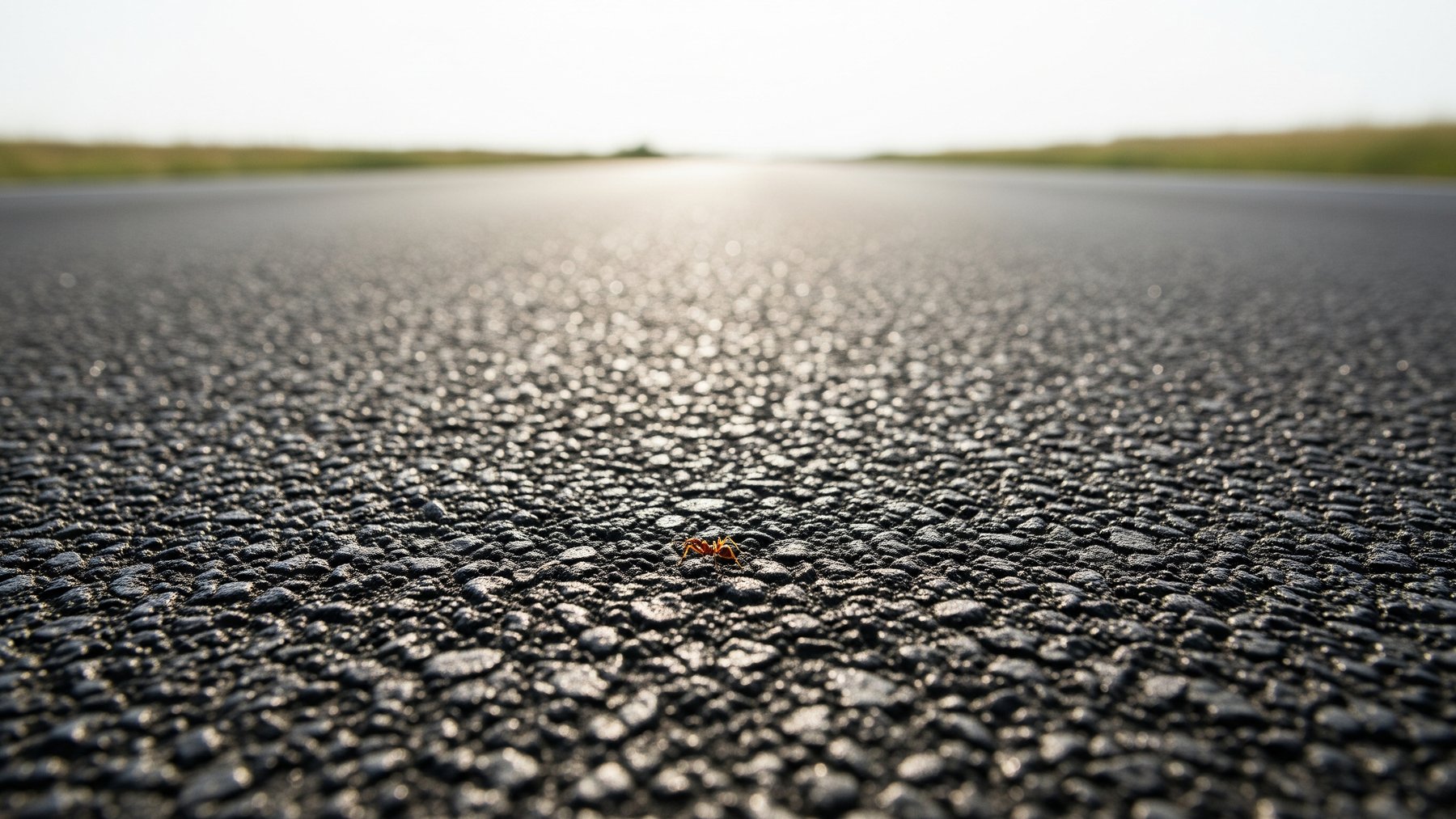 close-up of asphalt roads surface in summer heat with an ant in focus, asphalt surfaces 94