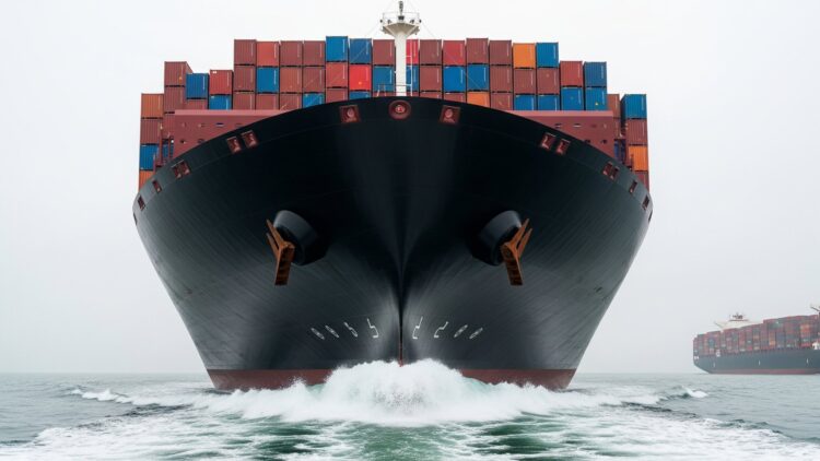 China builds more than 1,000 cargo ships a year while America builds fewer than 10, and the astonishing fact that a fifth of everything imported into the United States last year arrived on Chinese-built vessels is something almost nobody on the shore ever pictures 1 massive cargo ships stacked with colorful containers rising under grey overcast sky