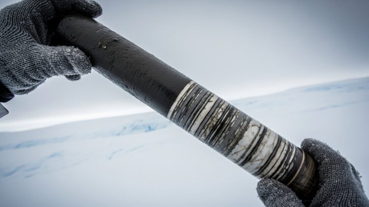 They drilled through 523 meters of Antarctic ice and the 228-meter column of mud they pulled up is the first direct physical proof of what the ocean floor beneath that ice once was 1 Gloved hands holding an Antarctic ice sediment core in polar light