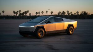 A Tampa man took a Cybertruck for a 30-minute test drive and he never came back, and the hidden system that found it reveals something almost nobody buying an electric vehicle ever thinks to ask about 21 A silver Cybertruck at dusk in a Florida parking lot, illustrating Cybertruck tracking, tampa man took