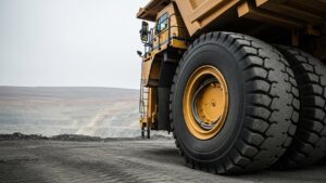 They built these million-pound giants in Peoria, Illinois to haul 320 tons up a mile-long dirt ramp, and the hidden reason they have almost no gears and never stall is something almost no driver passing the mine ever pictures 2 a massive yellow haul truck photographed from below beside its giant rear wheel at a mine, they built these