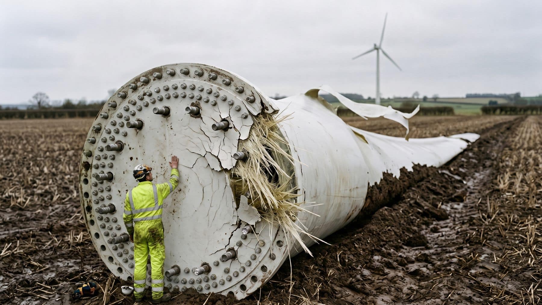 A detached turbine blade showing its sheared bolt ring