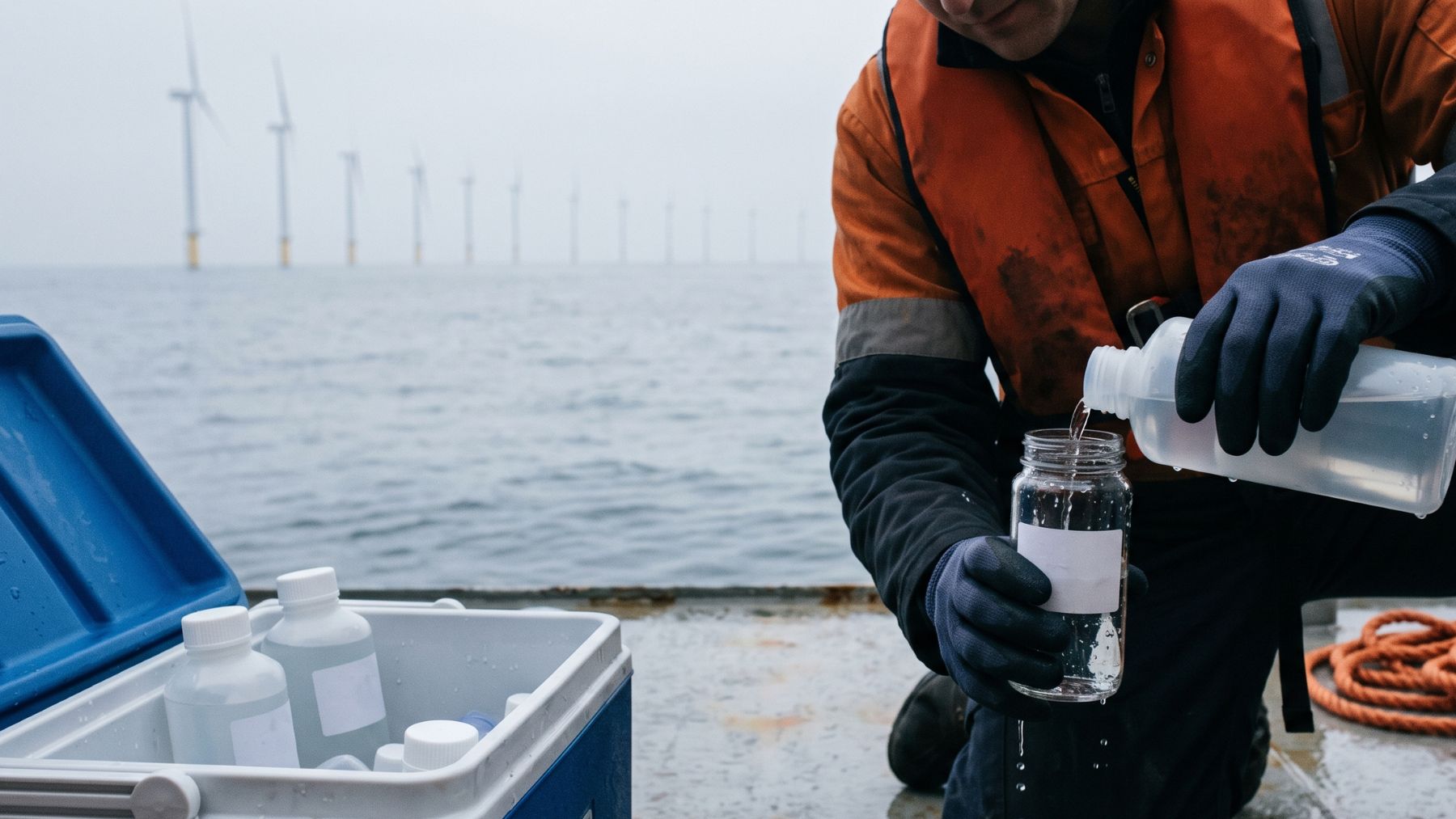 A gloved hand sampling seawater for shark and ray DNA