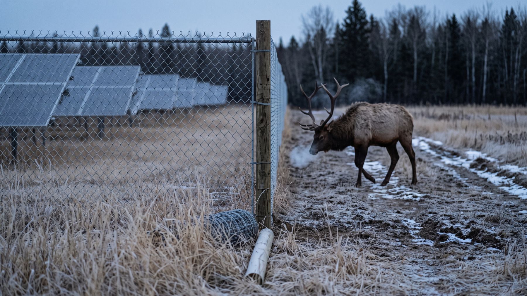 An elk stepping through a gap into replacement habitat