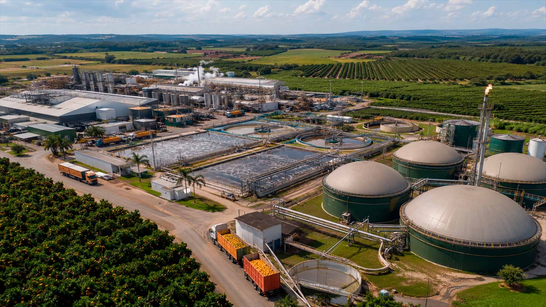 An orange juice giant is building a 2.1 million-square-foot plant in Brazil, and the wastewater left behind by the fruit is expected to produce more than 1.77 million cubic feet of biogas every day 1 Brazil
