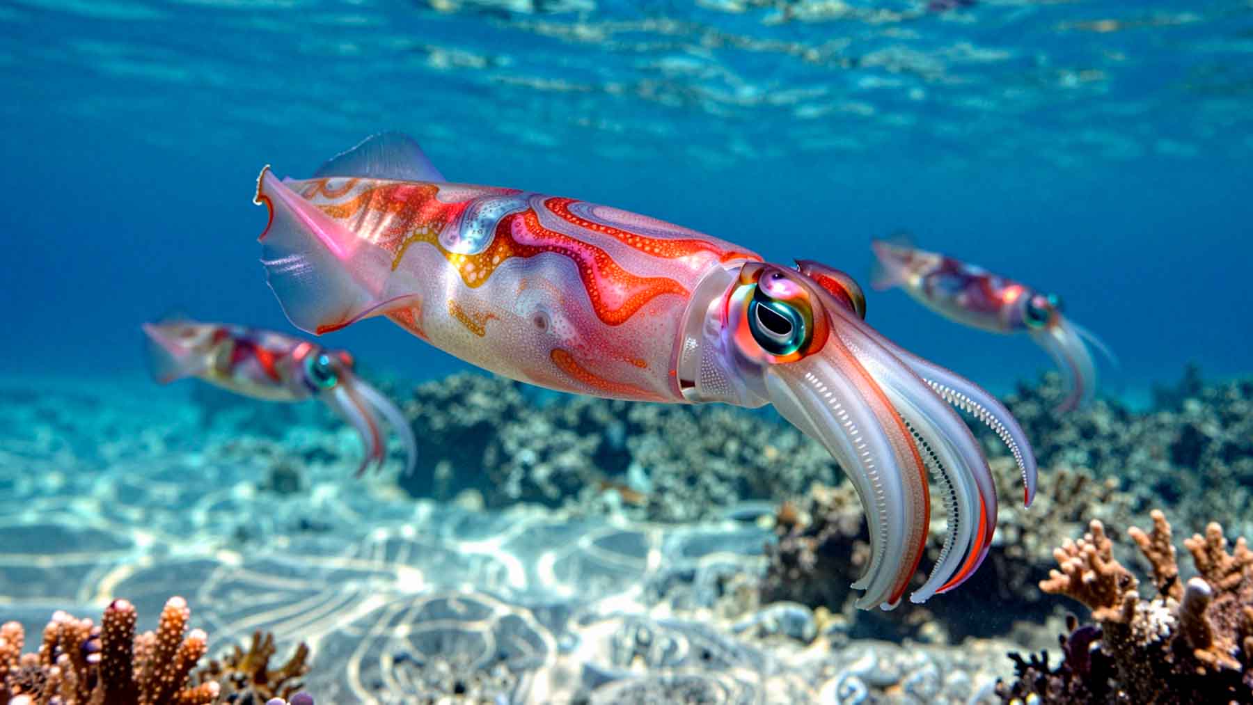 Caribbean divers keep encountering a reef squid that flirts with one side of its body, threatens rivals with the other, and flashes zebra stripes when it means business 1 Caribbean divers keep encountering a reef squid that flirts with one side of its body threatens rivals with the other and flashes zebra stripes when it means business