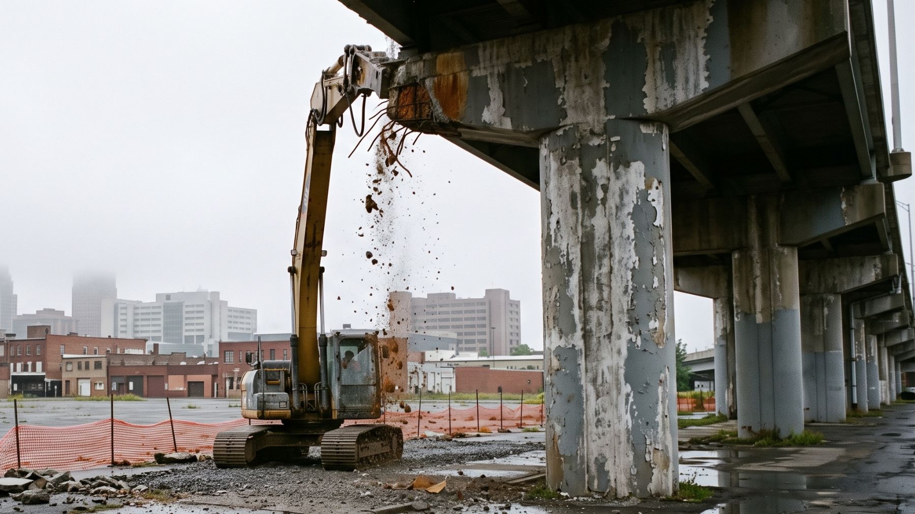 Demolition beginning beneath the I-81 viaduct in downtown Syracuse
