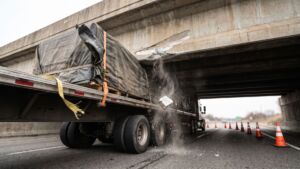 Two identical oversize loads rolled out of the same yard on one afternoon, and 2 hours apart the first wedged itself under a Chilliwack overpass while the second tore telecom lines down at an Abbotsford intersection 9 One of two oversize loads jammed under a concrete span