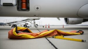 On a grounded Pittsburgh jet, one accidental handle lift fired an emergency slide in seconds, and a $12,000 repacking bill revealed how 26 years of experience can still lose to muscle memory 24 deflated emergency slide deployment hanging from a commercial aircraft door at a gate, grounded pittsburgh jet
