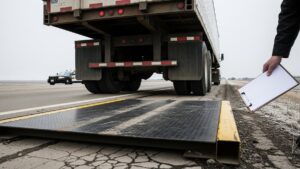 A Wisconsin semi tipped scales at 110,000 pounds without a permit, and the hidden math inside that extra 30,000 pounds does not add up, it multiplies out 28 overweight semi truck pulled over on a Wisconsin highway beside a portable scale, wisconsin semi tipped
