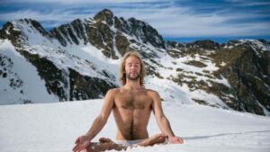 An 88 minute sit in crushed ice pulled this man's skin down to 39 degrees without a single shiver, while the heat that held his core steady came out of muscle in his chest wall rather than brown fat 46 man neck-deep in crushed ice during full-body ice immersion core temperature record, 88 minutes while