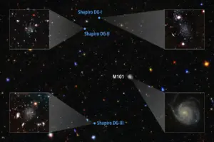 Three isolated galaxies near the Pinwheel have stopped forming stars despite lacking the massive neighbors usually responsible 2 INT Three isolated galaxies near the Pinwheel have stopped forming stars despite lacking the massive neighbors usually responsible