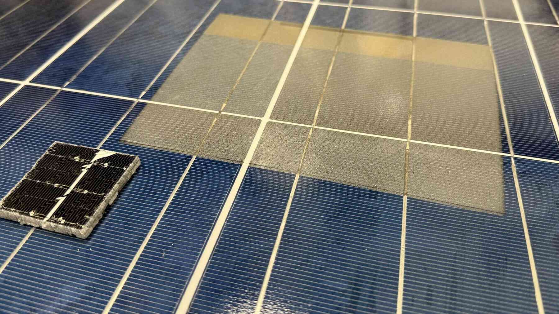 A Dutch lab fired pulses of light at 97 percent of a retired panel's cells, and the glass lifted away whole instead of shattering 1 Laser beam separating silicon and silver from a solar panel during recycling, dutch lab fired