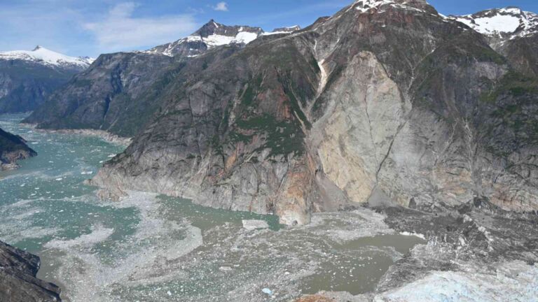 Water from the Tracy Arm fjord tsunami climbing 1,580 feet up a mountainside in Alaska, juneau dropped more
