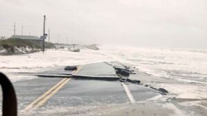 Ocean overwash shut North Carolina's Highway 12 near Rodanthe for days this week, cutting the only road link onto Hatteras Island while a mandatory evacuation order kept visitors off the island 3 Ocean waves washing across North Carolina's Highway 12 during a nor'easter, ocean overwash shut