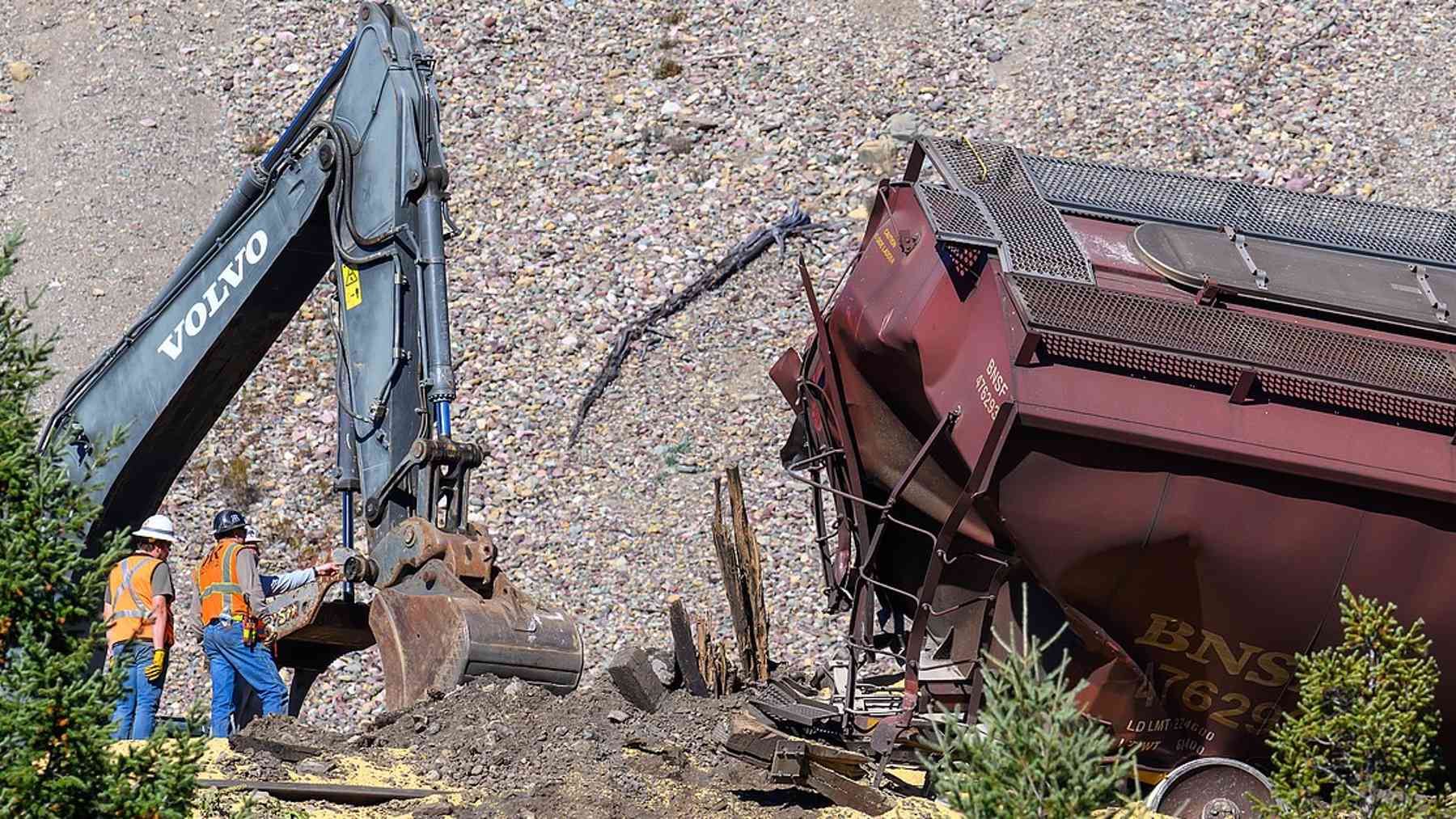 A westbound freight spilled hundreds of tons of soybeans across a mountainside by Glacier National Park, so crews fenced and wired the slope against grizzlies