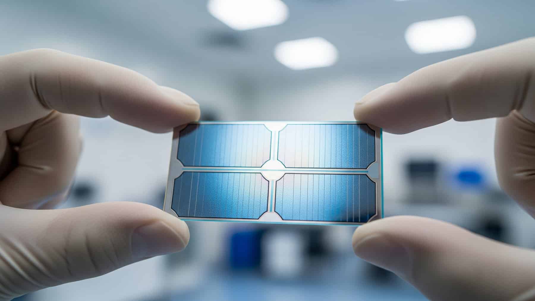 A 35.5% solar cell just set a new efficiency record, and the two materials stacked inside it change what a panel on your roof is truly capable of 1 gloved hands holding a next-generation solar cell efficiency record device in a clean room, 35 5 solar
