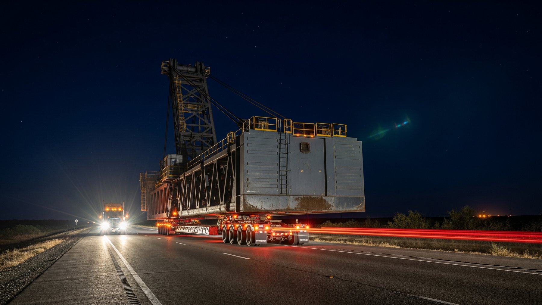 A 9.1 million pound dragline was hauled across Texas in 27 loads in 2024, and the giant pit it left behind is becoming something almost nobody in the mining business expected 1 massive dragline boom loaded on a trailer on a Texas highway at night, 9 1 million