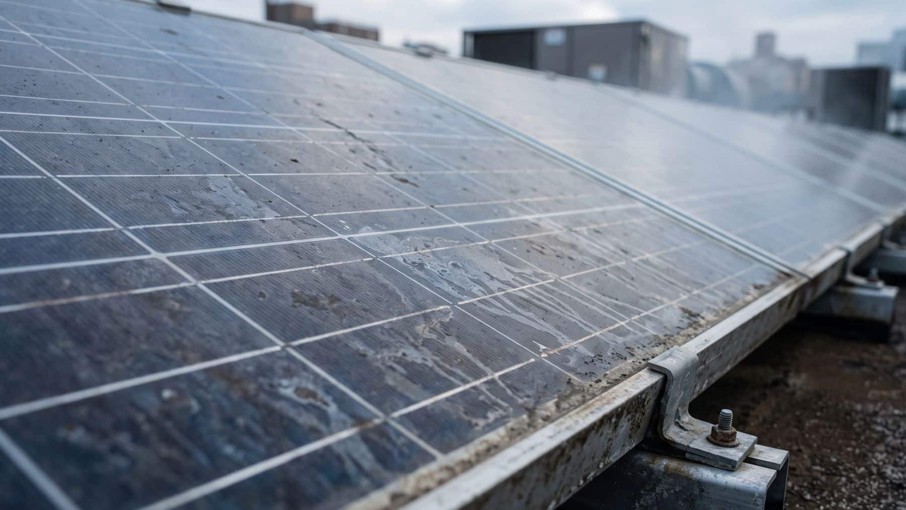 A rooftop solar panel is sold as a 25 year promise, and the chemistry that fires up the moment installation ends has already shaved watts before the first bill arrives 1 Solar panel degradation visible as dust and discoloration on rooftop cells