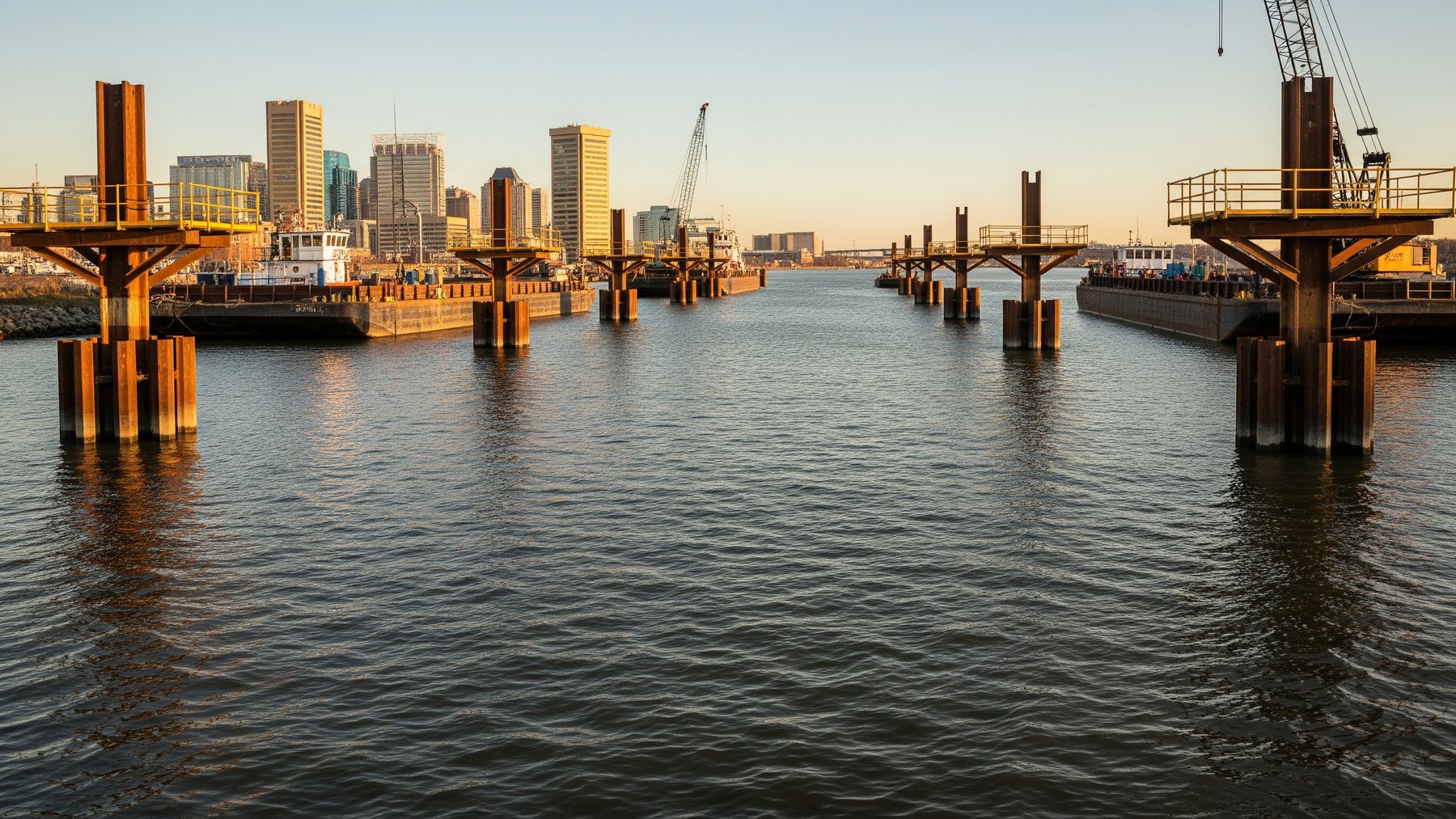 Baltimore's new Key Bridge will be Maryland's longest cable-stayed span at 11,015 feet 1 Foundation caissons for the new Key Bridge rising from Baltimore's Patapsco River