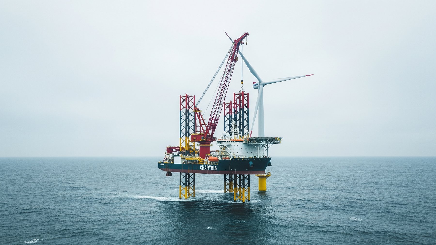 Dominion Energy's Charybdis installs first turbine at the 2.6 GW Coastal Virginia offshore wind farm 1 Charybdis WTIV installing a turbine at Coastal Virginia offshore wind farm