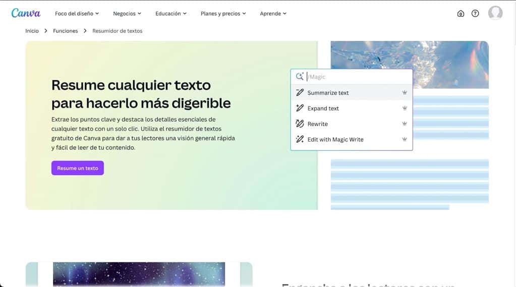 Impulsa tu proyecto ambiental con herramientas gratuitas de diseño visual 4 Resumidor de textos con IA de Canva