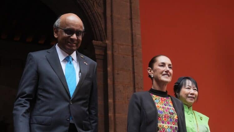 Sheinbaum y el presidente de Singapur, Shanmugaratnam, se reúnen en Palacio Nacional 1 Singapur.