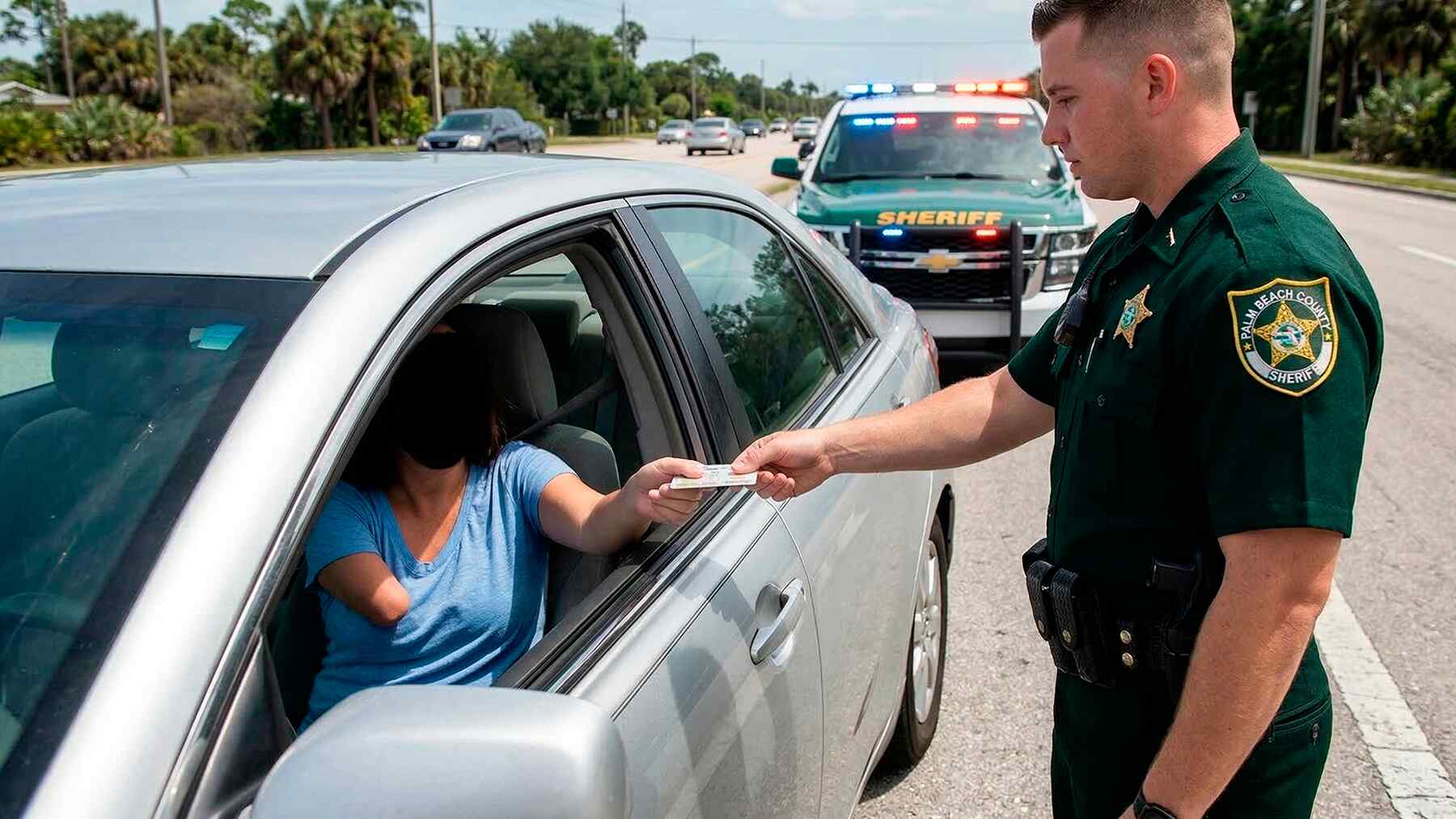 Oficial multó a una mujer por sostener su teléfono con la mano derecha mientras conducia en Florida, pero cometió un gran error: Ella no tenía mano derecha